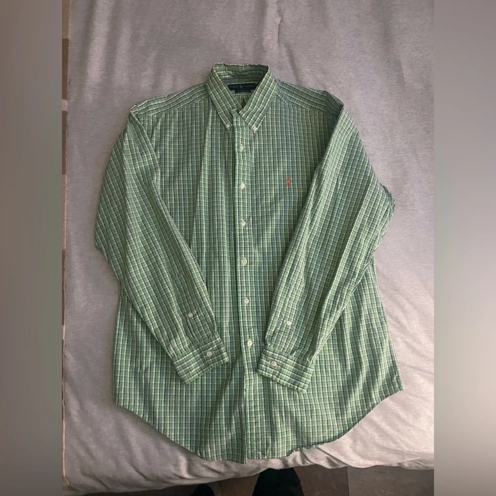 Ralph Lauren Polo Green‎ Plaid Button Up Shirt Classic Fit Men’s Size Large
